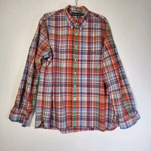 Ralph Lauren Men’s XXL Plaid Shirt Orange Blue Custom Fit Button Down Madras